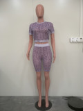 Casual Print Short Sleeve Two Piece Shorts Set ORY-5241