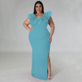 Plus Size Solid Color Slim Split Even Dress NNWF-7801