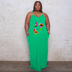 Plus Size Print Loose Sling Maxi Dress WAF-7208270