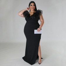 Plus Size Solid Color Slim Split Even Dress NNWF-7801