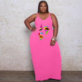 Plus Size Print Loose Sling Maxi Dress WAF-7208270