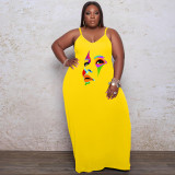 Plus Size Print Loose Sling Maxi Dress WAF-7208270