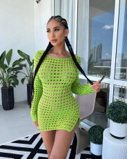 Fashion Hollow Out Ice Silk Mini Dress YD-8694