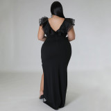 Plus Size Solid Color Slim Split Even Dress NNWF-7801