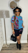 Fashion Print T Shirt Shorts 2 Piece Set  MTY-6717