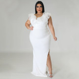 Plus Size Solid Color Slim Split Even Dress NNWF-7801