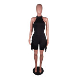 Solid Sleeveless Bodysuit And Tassel Shorts Sport Set BS-1339