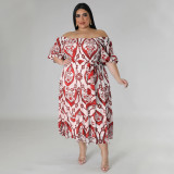 Plus Size Casual Print Tie Up Maxi Dress NNWF-7802