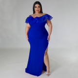 Plus Size Solid Color Slim Split Even Dress NNWF-7801