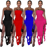 Wrap Chest Solid Split Maxi Dress TE-4608
