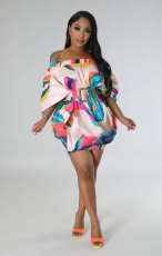 Fashion Bat Long Sleeve Print Mini Dress XHXF-347