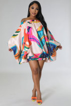Fashion Bat Long Sleeve Print Mini Dress XHXF-347