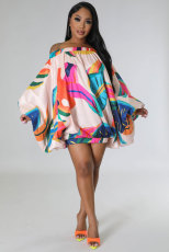 Fashion Bat Long Sleeve Print Mini Dress XHXF-347