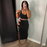Sexy Hollow Out Skirt Vest Two Piece Set GLF-08164
