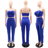 Bow Tie Wrap Chest Vest And Split Micro Flare Pant Set GYLY-10053
