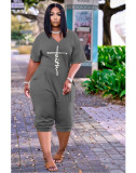 Loose  Printed V-neck Seven-point Jumpsuit CM-8611
