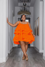 Plus Size Solid Ruffle Mini Cake Dress XHSY-19553