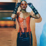 Sexy Bandage PU Leather Top WMEF-20888
