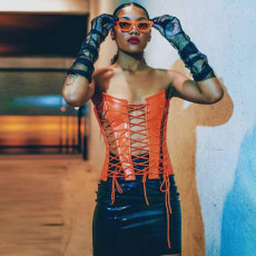 Sexy Bandage PU Leather Top WMEF-20888