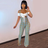 Short Sleeve High Waisted Plaid Two Piece Set GLF-08136