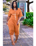 Loose  Printed V-neck Seven-point Jumpsuit CM-8611