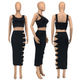 Sexy Hollow Out Skirt Vest Two Piece Set GLF-08164