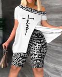 Plus Size Printed Casual Two Piece Set GSRX-9026