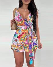 Plus Size Fashion Print Two Piece Shorts Set GSRX-9019