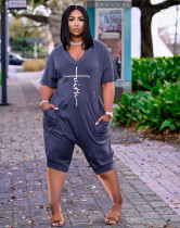 Loose  Printed V-neck Seven-point Jumpsuit CM-8611