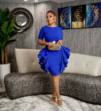 Fashion Solid Color Slim Ruffle Midi DressGYLY-10034