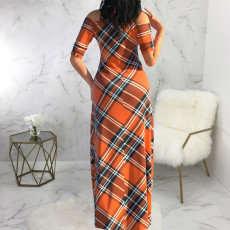 Sexy Fashion Plaid Print Long Dress SMR-11550