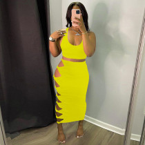 Sexy Hollow Out Skirt Vest Two Piece Set GLF-08164