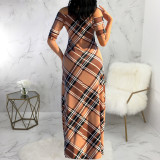 Sexy Fashion Plaid Print Long Dress SMR-11550