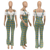 Short Sleeve High Waisted Plaid Two Piece Set GLF-08136