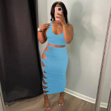Sexy Hollow Out Skirt Vest Two Piece Set GLF-08164