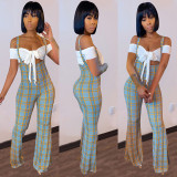 Short Sleeve High Waisted Plaid Two Piece Set GLF-08136