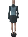 Flared Sleeve Vest And Shirt Dress 2 Piece Set MEM-88474