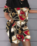Plus Size Printed Fashion Short Sleeve 2 Piece Set GSRX-9024
