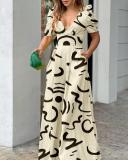 Plus Size Fashion Print V Neck Jumpsuits GSRX-9018