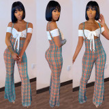 Short Sleeve High Waisted Plaid Two Piece Set GLF-08136