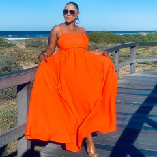 Plus Size Solid Sling Big Swing Dress NY-10430
