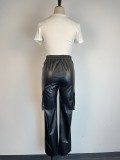 Tight Low Waist PU Leather Pants GWDS-230389