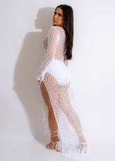 Sexy Hollow Out Knits Tassel Maxi Dress OSM-4388