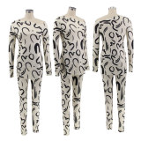 Long Sleeve Print Split Two Piece Pants Set HNIF-098