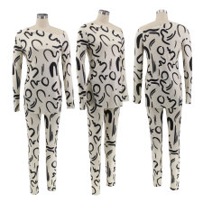 Long Sleeve Print Split Two Piece Pants Set HNIF-098