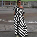 Plus Size One Shoulder Print Big Swing Maxi Dress NY-10417