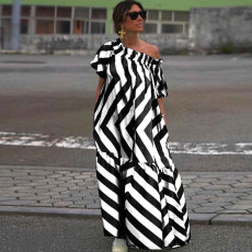 Plus Size One Shoulder Print Big Swing Maxi Dress NY-10417