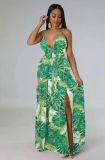 Sexy Sling V Neck Print Dress XMY-9400