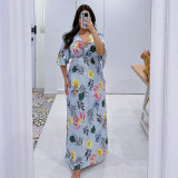 Fashion Short Sleeve Print Maxi Dress FSXF-F502