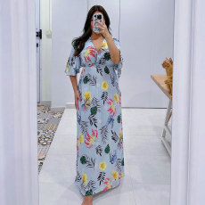 Fashion Short Sleeve Print Maxi Dress FSXF-F502